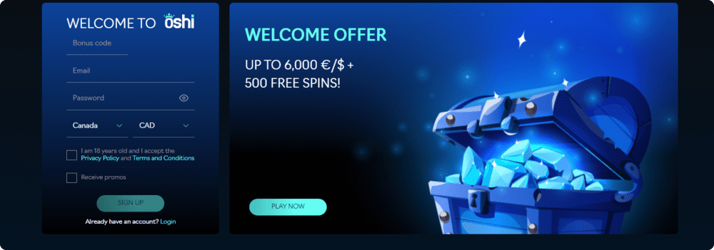 Oshi Casino welcome bonus ireland