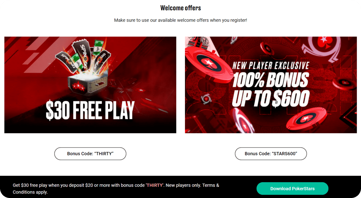 PokerStars Welcome offers